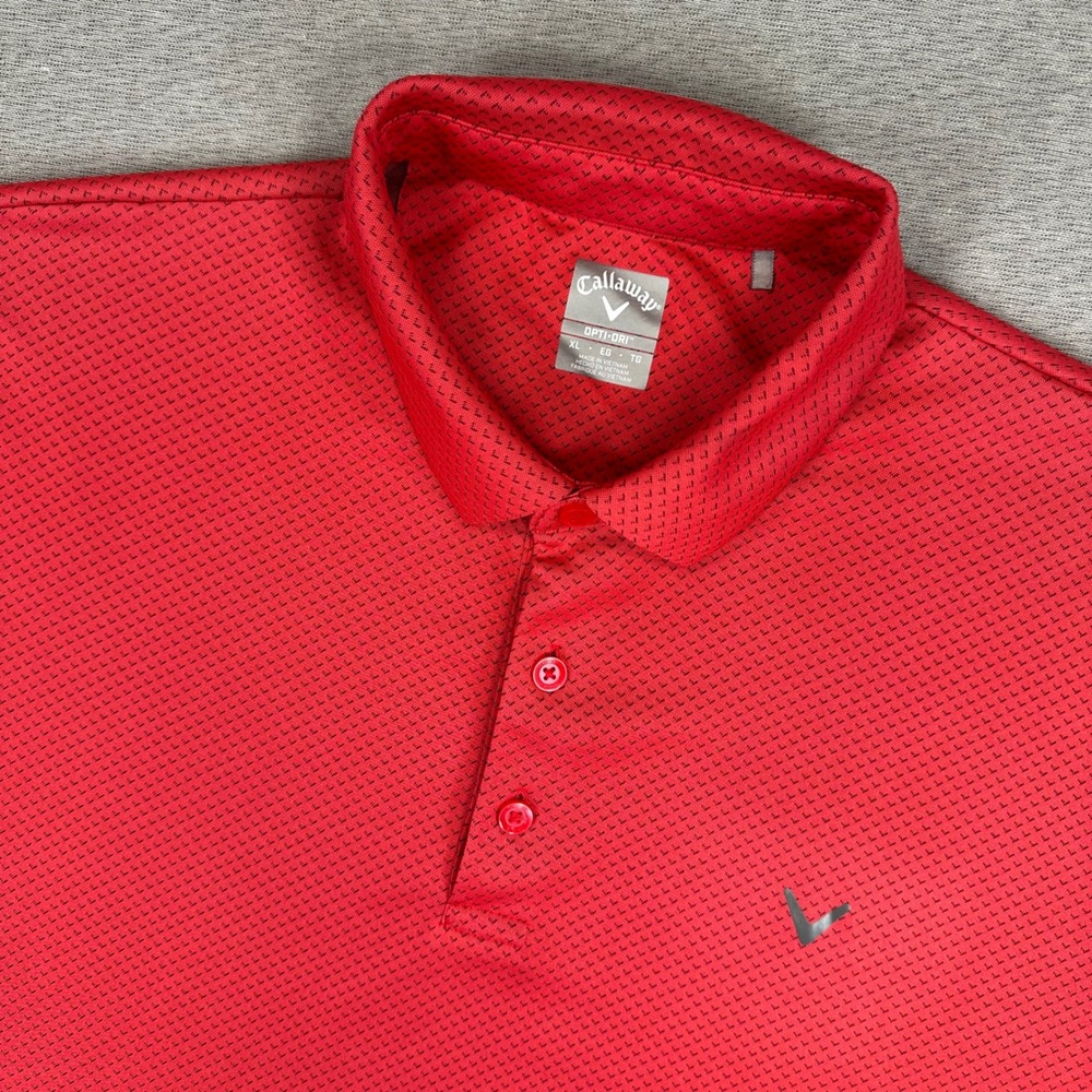 Callaway Polo Shirt Opti-Dri Mens XL Red Geometric Chevron Performance Golf